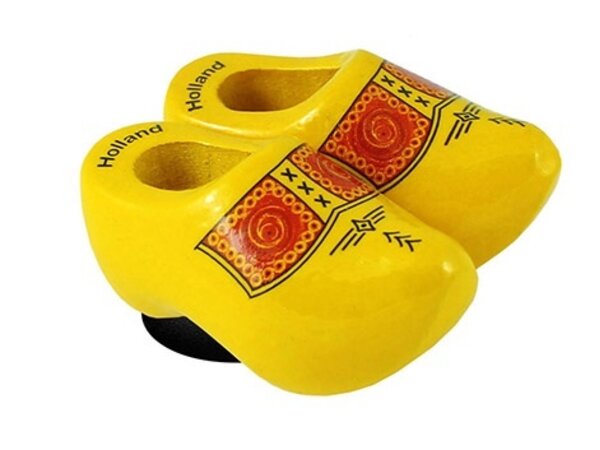 Magnetische Clogs gelb mit Bauernmotiv