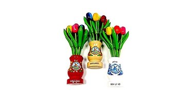 Wooden tulips in a wooden vase