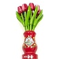 red-white wooden tulips in a red wooden vase