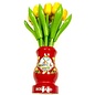 yellow wooden tulips in a red wooden vase