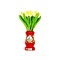  Weiße Tulpen aus Holz in einer roten Holzvase