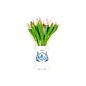 White-pink wooden tulips in a white wooden vase