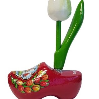 Weiß Tulpen aus Holz auf einem Clog