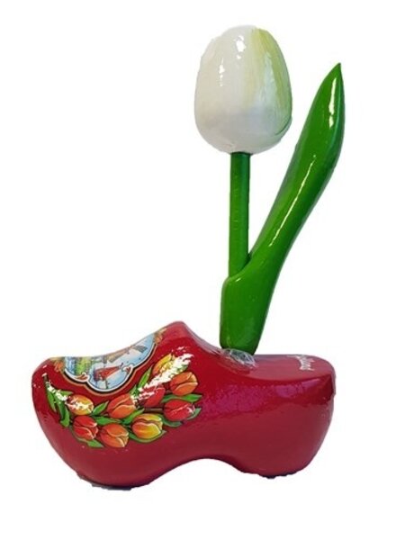 Weiß Tulpen aus Holz auf einem Clog
