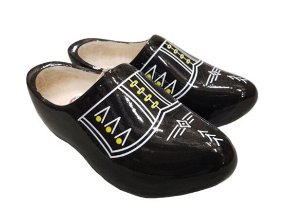Black clogs with white trim Black clogs with white trim