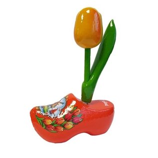 wooden tulip on a clog with text
