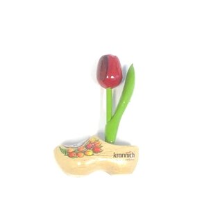 Hölzerne Tulpe auf einem Clog mit Logo