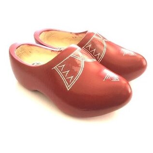 Red wooden shoes with piping