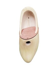 Painted bird house in the shape of a wooden shoe