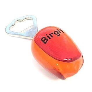 wooden tulip bottle opener with text in many colors