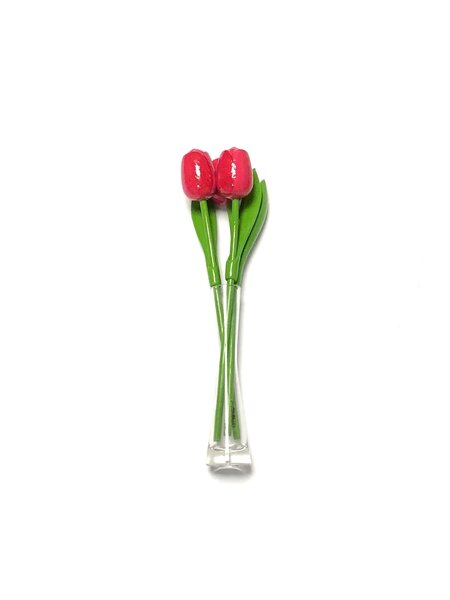 Pink Wooden Tulips in Glass Vase
