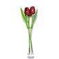 3 red wooden tulips in a glass vase