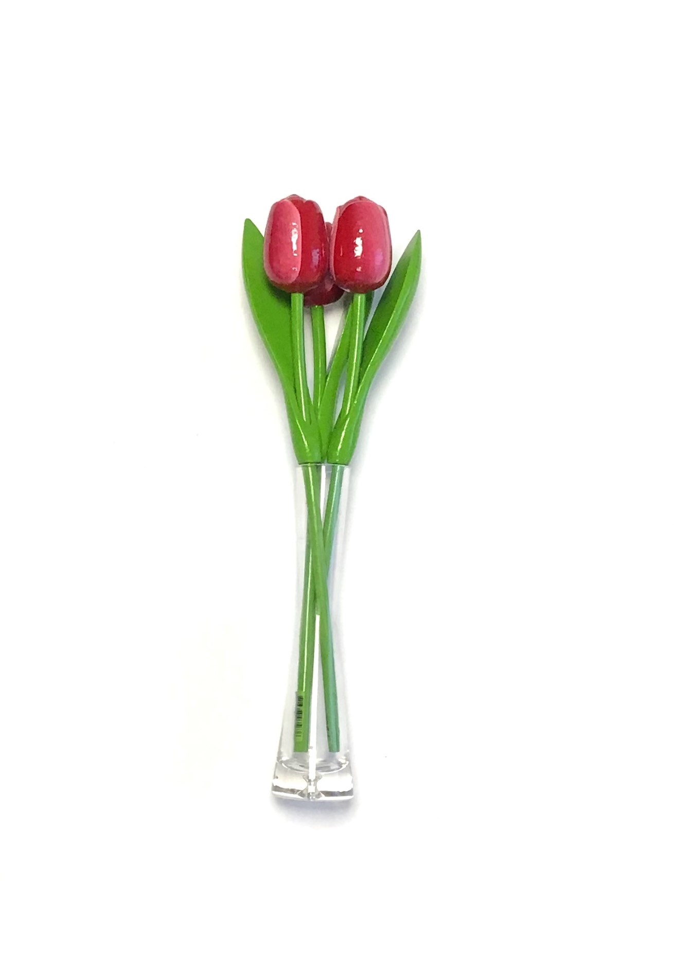 Niet genoeg diep Kip ✓ Rood - witte houten tulpen in een glazen vaas