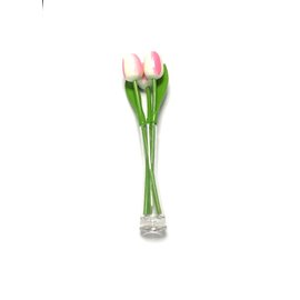 3 white - pink wooden tulips in a glass vase