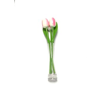 Weiße - rosa Tulpen aus Holz in einer Glasvase Weiße - rosa Tulpen aus Holz in einer Glasvase