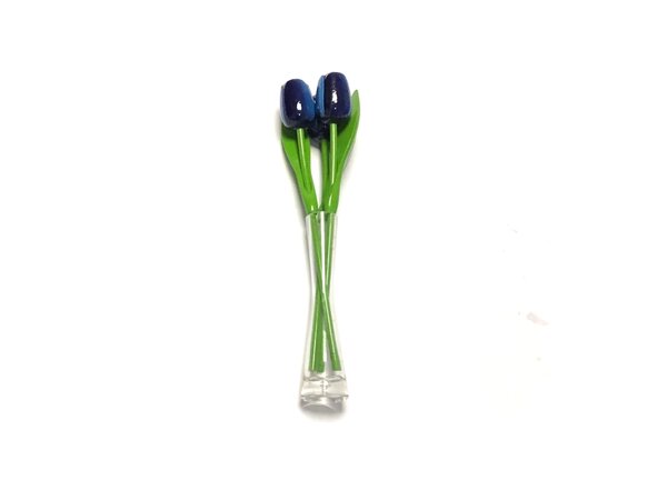 Blaue Tulpen aus Holz in Glasvase