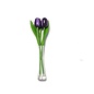 3 dark purple wooden tulips in a glass vase