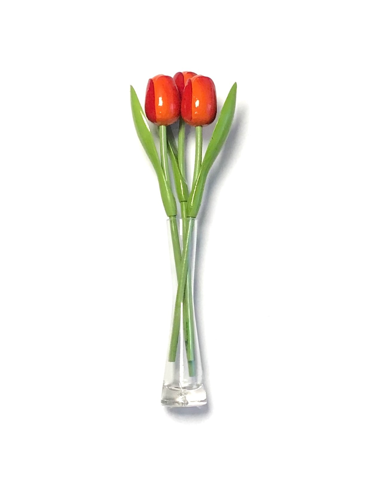 hooi Oprechtheid tv ✓ Oranje houten tulpen in een glazen vaas ✓ Oranje tulpen