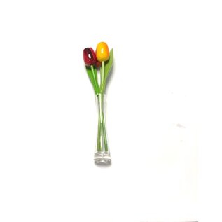 3 houten tulpen naar eigen keuze in een glazen vaas