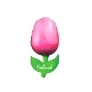 Houten tulp op met logo een  magneet klein