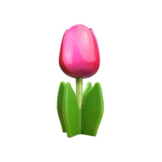 Wooden tulip on a tray with logo in various colors