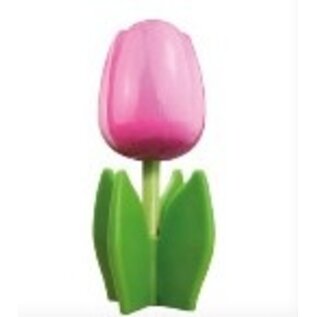 Wooden tulip on a tray with logo in various colors