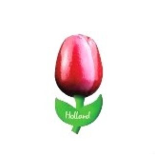 Houten tulp op een  magneet met logo groot