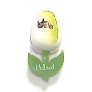 Houten tulp op een  magneet met logo groot
