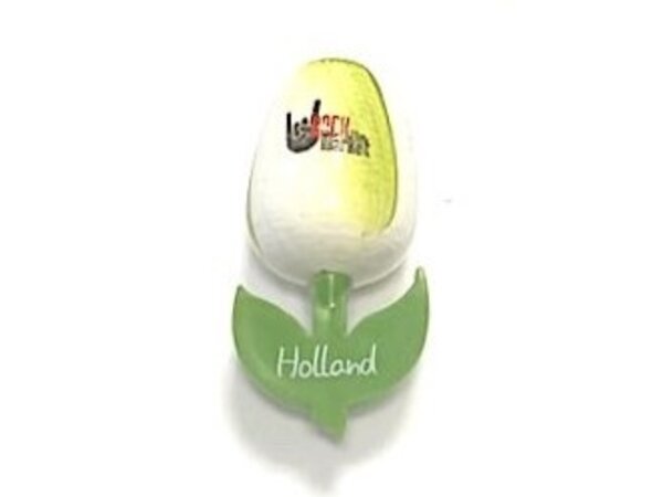 Nijhuis klompenfabriek Wooden tulip with a logo on a magnet small