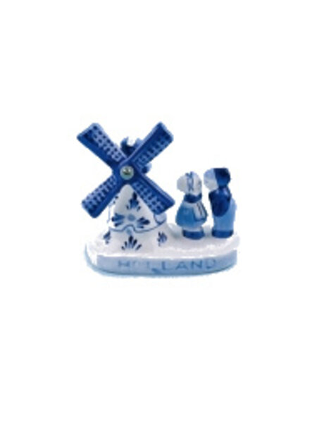 Delft blue windmill with kissing couple