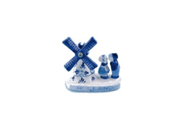 Delft blue windmill with kissing couple