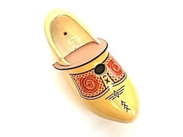 Birdhouse clog with farmer's motif transparent lacquered