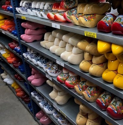 Warehouse wit wooden shoes