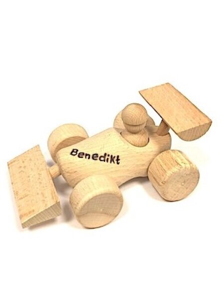 Toy clog performed as a racing car with engraving