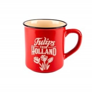 Red mug Holland with tulips