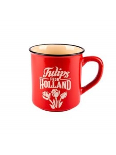 Red mug Holland with tulips