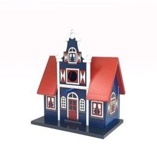 birdhouse in the shape of a transverse gable house