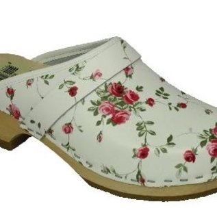 Damenschuh Clog weiß mit Blumen