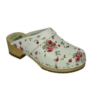Damenschuh Clog weiß mit Blumen