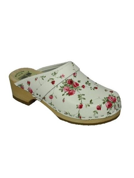 Damenschuh Clog weiß mit Blumen