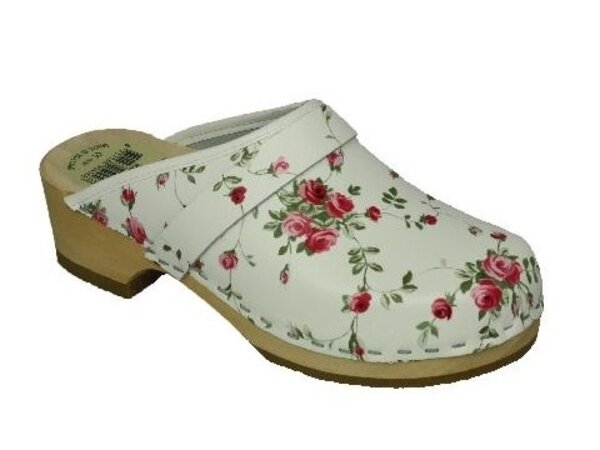 Damenschuh Clog weiß mit Blumen