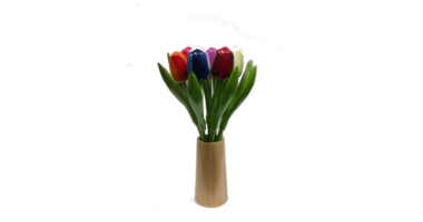 Houten tulpen in een design vaasje Houten tulpen in een design vaasje