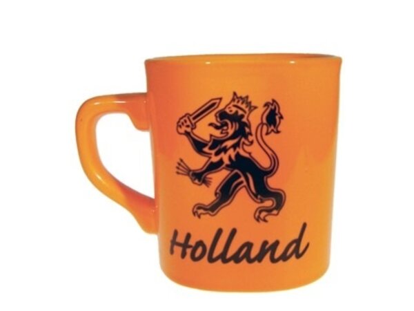 Orange mug with lion