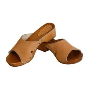 Houten sandalen met bruin suede bovenwerk