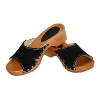 Houten sandalen met blauw suède bovenwerk