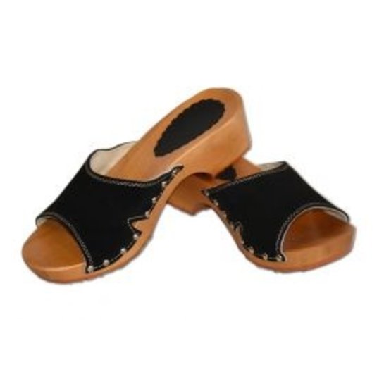 Houten sandalen met blauw su de bovenwerk