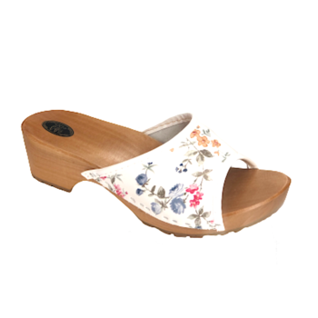 Wooden sandals with floral motif
