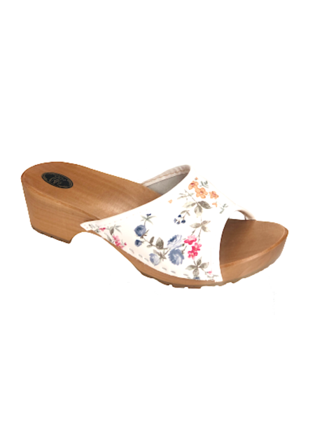 Holzsandalen mit Blumenmotiv