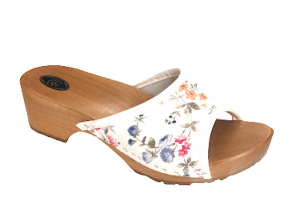 Wooden sandals with floral motif