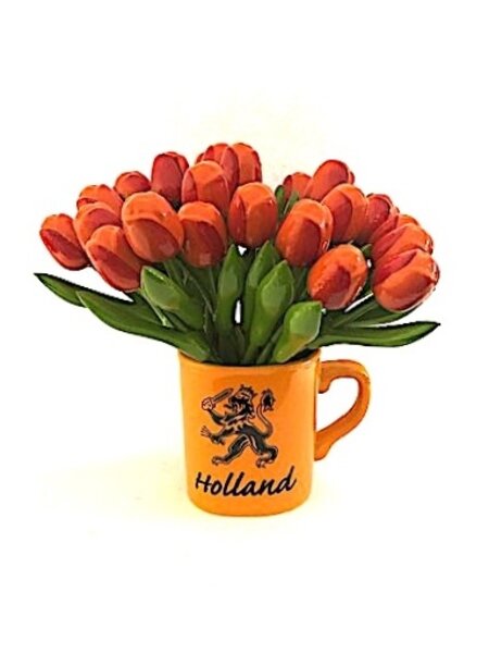 Wooden tulips in a lion cup